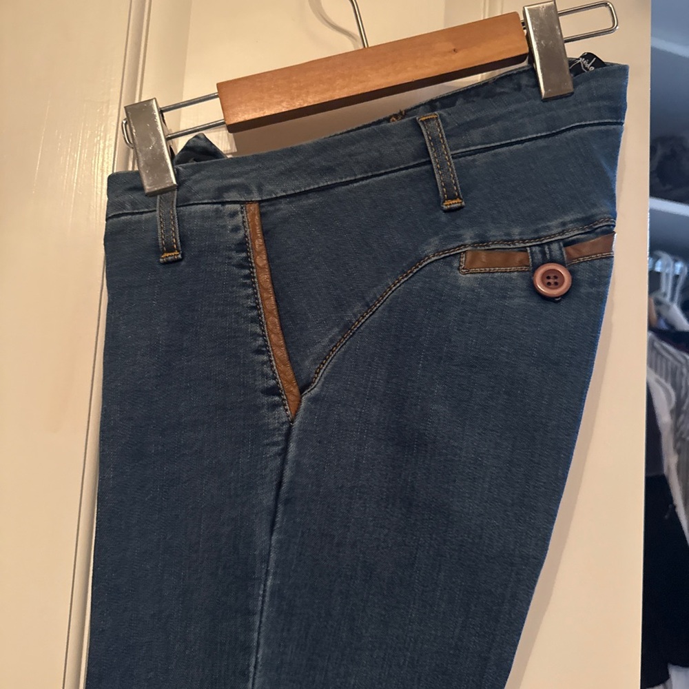 Stylish Blue Jeans with Brown Accents